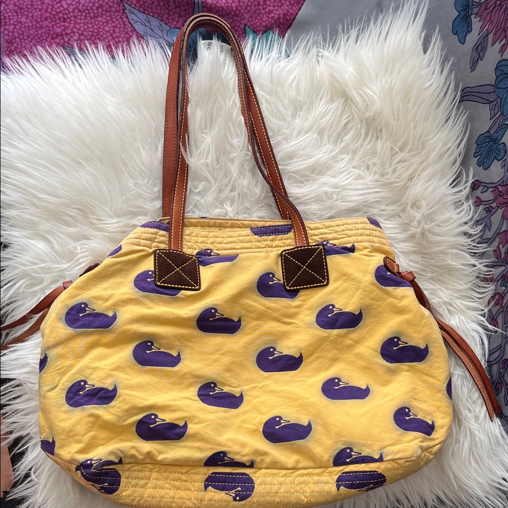 Dooney & Bourke Yellow Tote with Purple duck Design